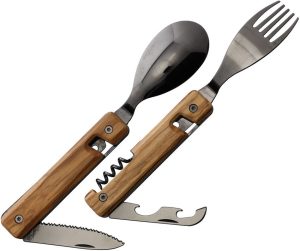 AIK02B00001 Akinod 13H25 Folding Cutlery Set - Olive Wood