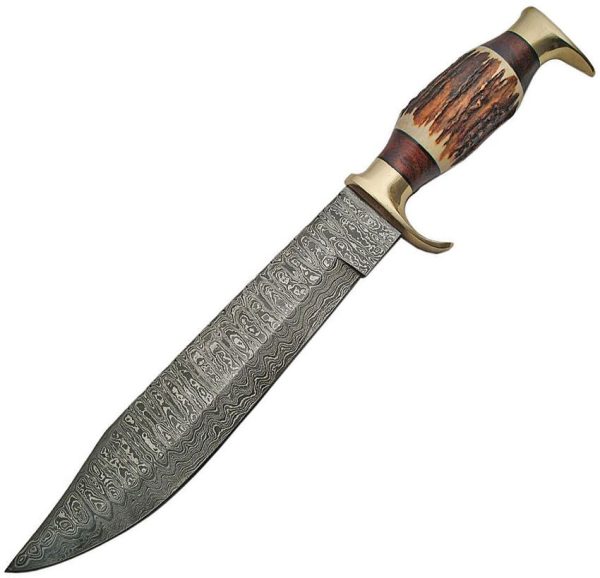 Damascus Stag Bowie Fixed Blade Knife 10.5" Damascus Steel