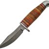 Damascus Stacked Leather Skinner Fixed Blade Knife, 3.5" Damascus Steel Clip Point