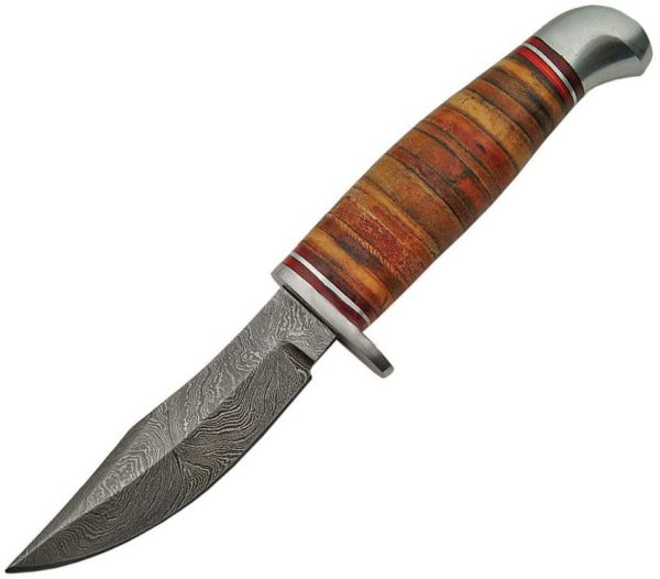 Damascus Stacked Leather Skinner Fixed Blade Knife