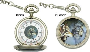 Infinity Wolf Pocket Watch Silver Metal Chain