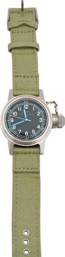 USN BU Ships Watch Stainless Steel - OD Green Cotton Band