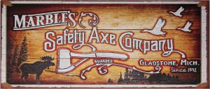 Marbles Safety Axe Sign - 18 x 7.75 Tin