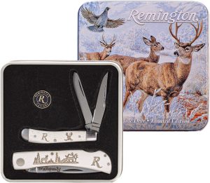 R15685 Remington Mule Deer Tin Set - Bone Handle