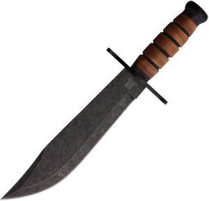 RR2586 Rough Rider Combat Bowie Stacked Leather - 9.5in Stonewash