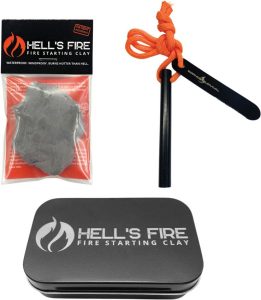 SOP11753 Hell's Fire Fire Starting Bundle - Clay, Ferro Rod, Tin Case