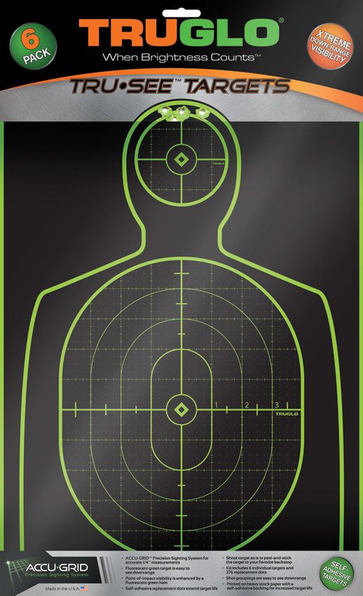 TG13A6 TRUGLO Tru-See Handgun Target Six-Pack 12x18in