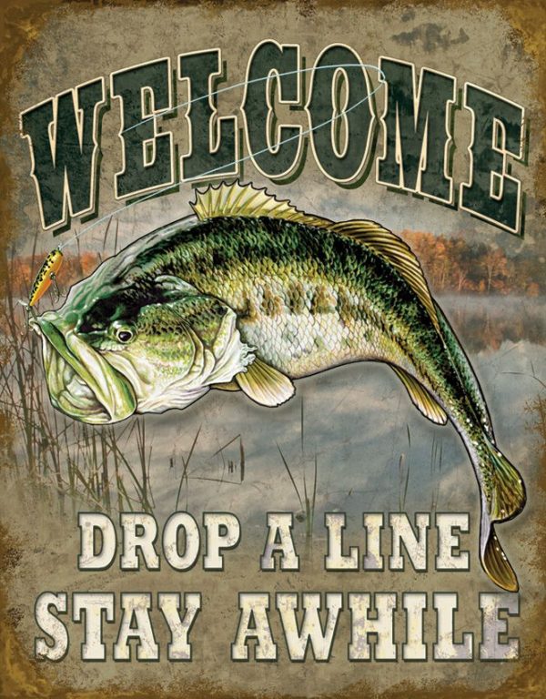 Tin Signs Welcome Bass Fishing Embossed Vintage