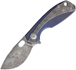 Viper Lille Framelock Blue Titanium Damascus Folding Knife