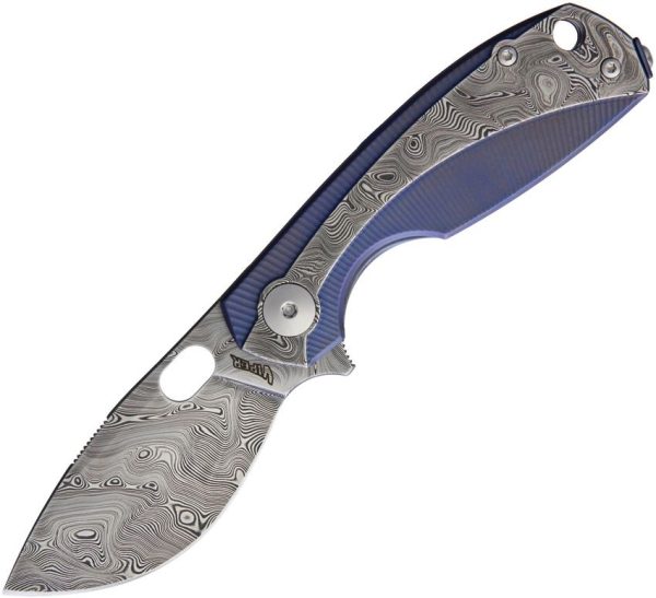 Viper Lille Framelock Blue Titanium Damascus Folding Knife
