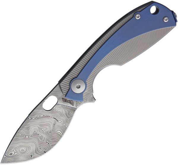 Viper Lille Framelock Damascus Blue Folding Knife Titanium