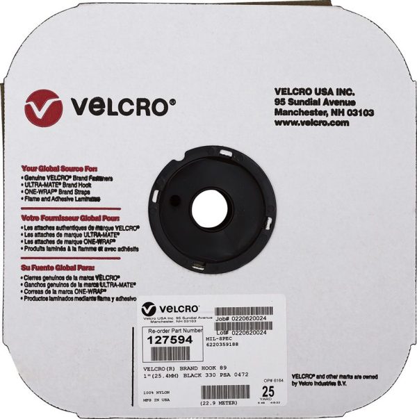 VLC127594 Velcro Mil-Spec Hook Adhesive 1 inch Black 25 yards