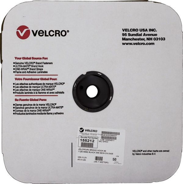 VLC155212 Velcro Mil-Spec Hook Sew-On 1 inch Black 50 yards