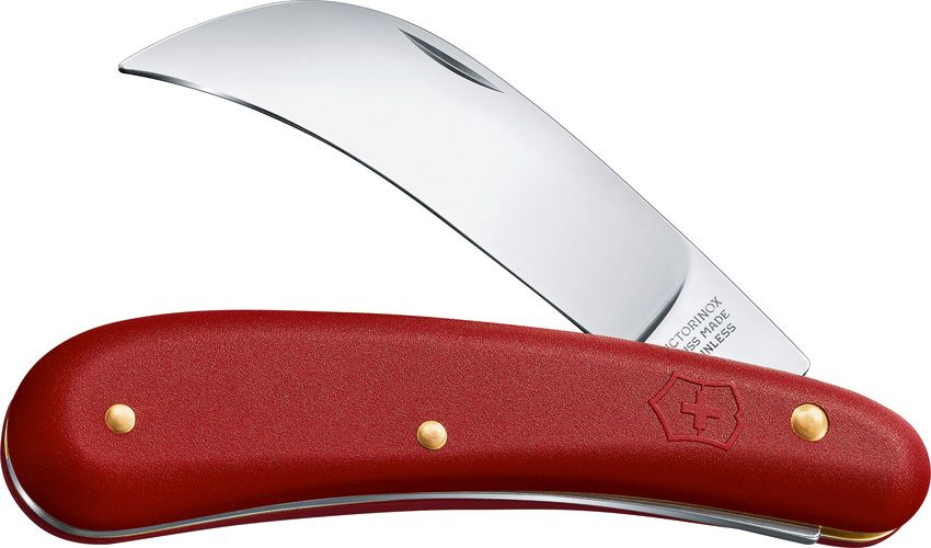 Victorinox Pruning Knife Large Blade 3" Curved Stainless Slip Joint Red