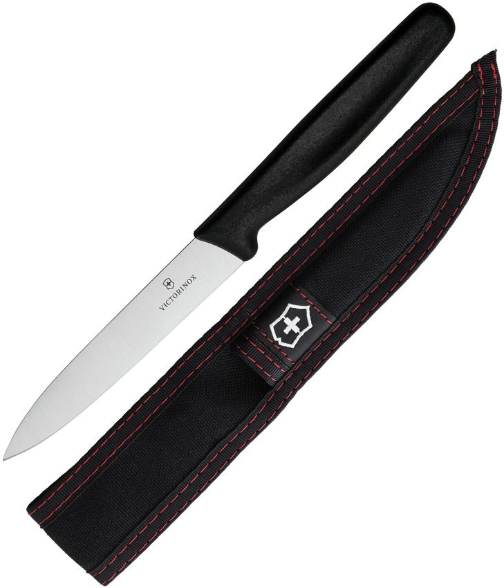 VN67703P Victorinox 4" Satin Stainless Utility Knife with Black Sheath