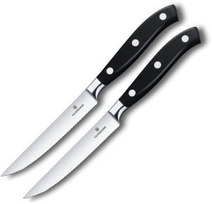 VN772422W Victorinox Steak Knife Set 2pc - Black POM Serrated Blade