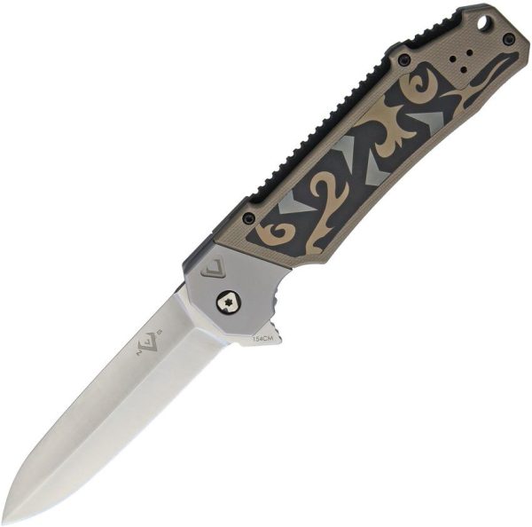 V Nives Vamp Linerlock Folding Knife 154CM Tan G10