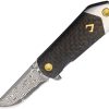 V NIVES KillaBite Framelock Damascus Carbon Fiber Folding Knife