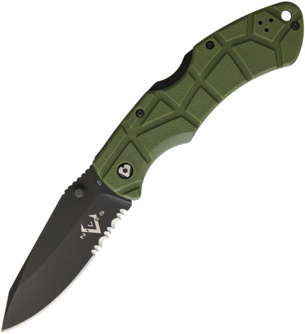 V Knives Lockback Folding Knife D2 Steel OD Green FRN 6"