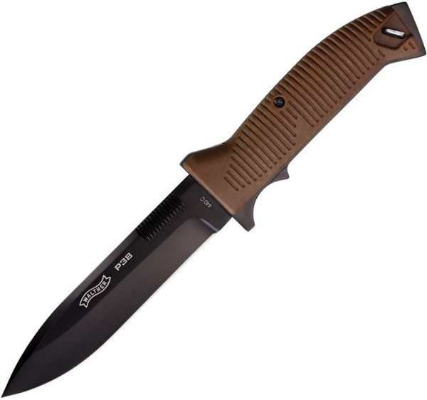 Walther P38 Fixed Blade Knife 5.25" 440C Drop Point Brown Handle