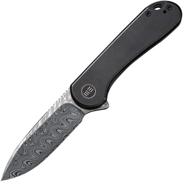 We Knife Co Elementum Framelock Folding Knife Damasteel Black Titanium