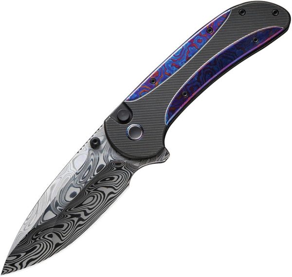 We Knife Co Zizzit Button Lock Damascus Folding Knife Timascus