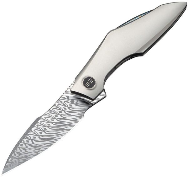 WE24084DS1 We Knife Krait Snake Damasteel Folding Knife Titanium Handle