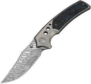 We Knife Co Skynix Bolster Lock Folding Knife Damasteel Blue CF