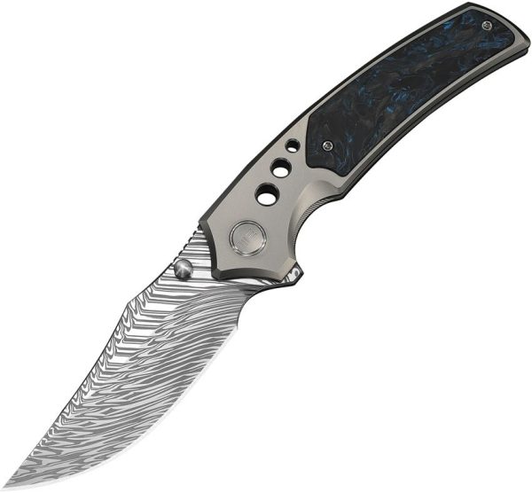 We Knife Co Skynix Bolster Lock Folding Knife Damasteel Blue CF