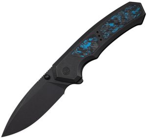 We Knife Corwyn Framelock M390 Black Blue Carbon Fiber Folding