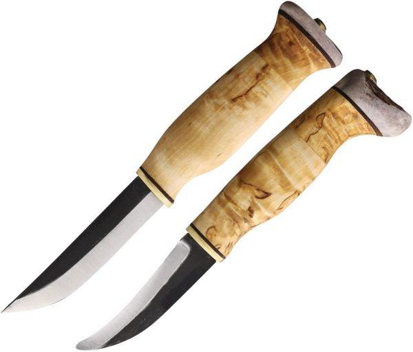 Wood Jewel Fixed Blade Set Curly Birch Carbon Steel Finland