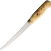 Wood Jewel Fillet Knife Curly Birch 6.25" Stainless w/ Sheath