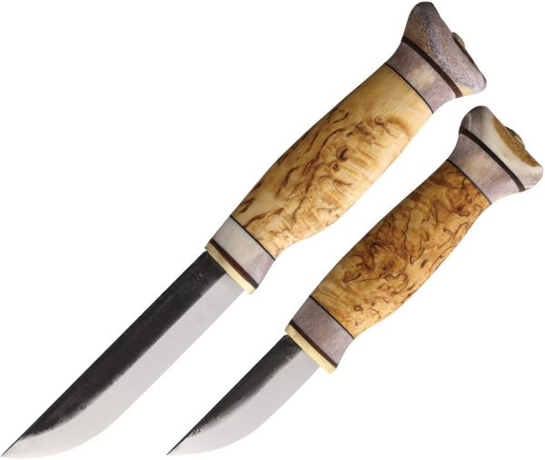 Wood Jewel Fixed Blade Set Curly Birch Carbon Steel Finland