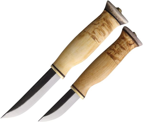 Wood Jewel Fixed Blade Set Curly Birch Carbon Steel Finland
