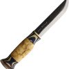 Wood Jewel Large Lion Fixed Blade Knife 5" Carbon Steel Curly Birch