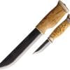 Wood Jewel Big Double Fixed Blade Set, Carbon Steel, Curly Birch