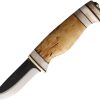Wood Jewel Lapland Fixed Blade Knife 3.25" Carbon Steel Curly Birch