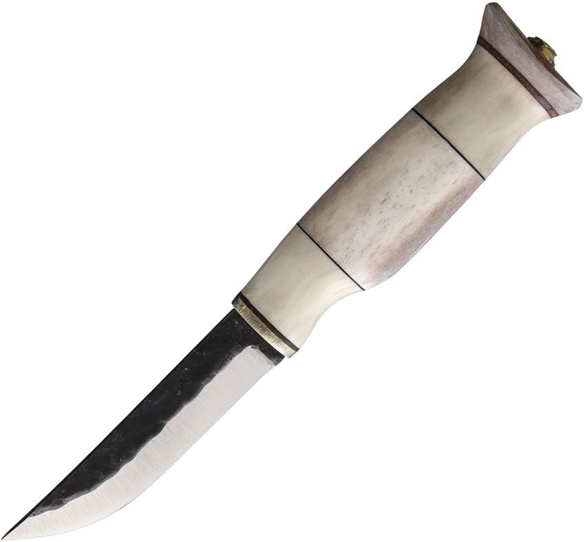 Wood Jewel Fixed Blade Knife 3.75" Carbon Steel Reindeer Horn
