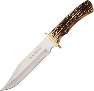 WN6220060W Winchester Bowie Imitation Stag Fixed Blade Knife
