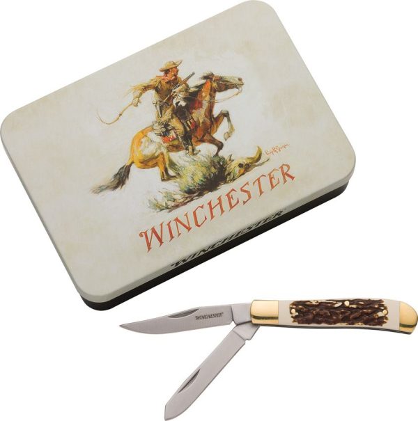 Winchester Stag Trapper Folding Knife with Tin
