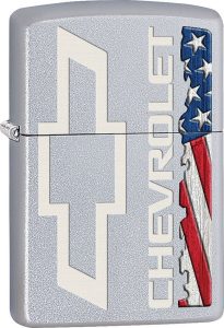 ZO05606 Zippo Chevrolet Bowtie Flag Satin Chrome Lighter