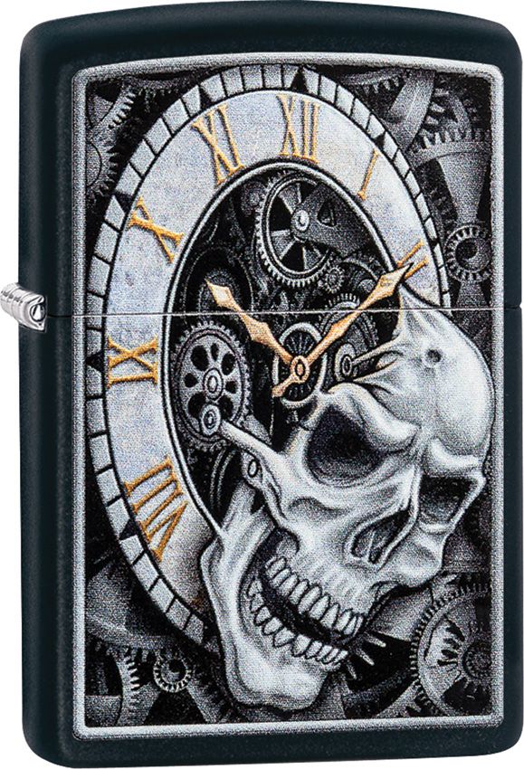 Zippo Skull Clock Design Lighter - Black Matte