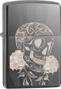 Zippo Fancy Skull Lighter - Black Ice Finish