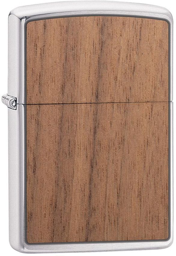 Zippo WoodChuck Walnut Lighter - Brushed Chrome