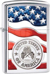 Zippo American Stamp on Flag Lighter Chrome