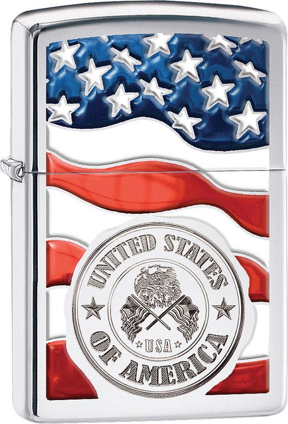 ZO11983 Zippo American Stamp on Flag Lighter Chrome