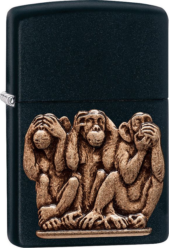 Zippo Three Monkeys Lighter - Black Matte
