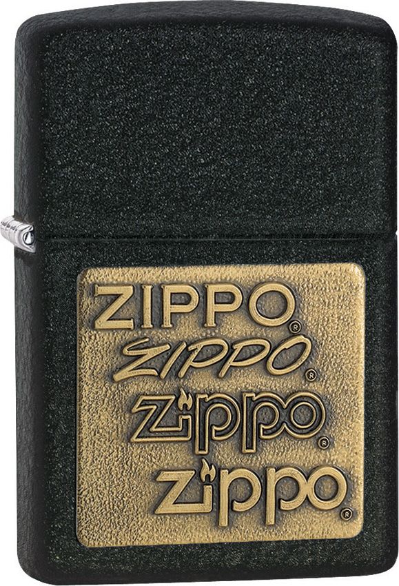Zippo Brass Emblem Lighter - Black Crackle