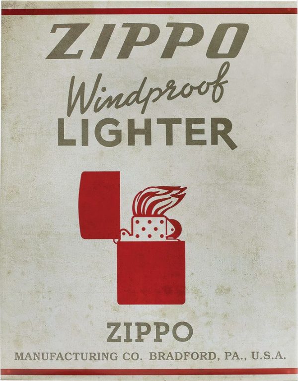 Zippo Tin Sign 16x12.5 Logo & Lighter Icon