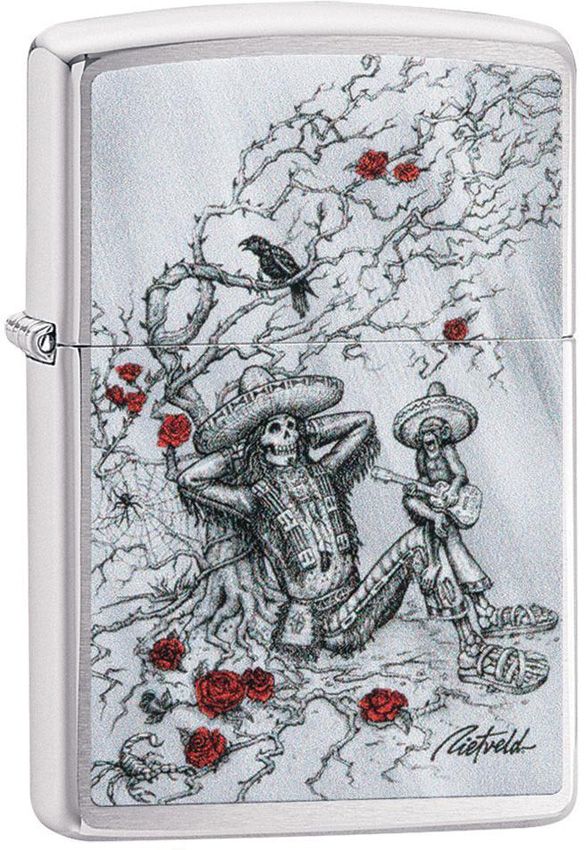 Zippo Rietveld Skull Lighter Brushed Chrome